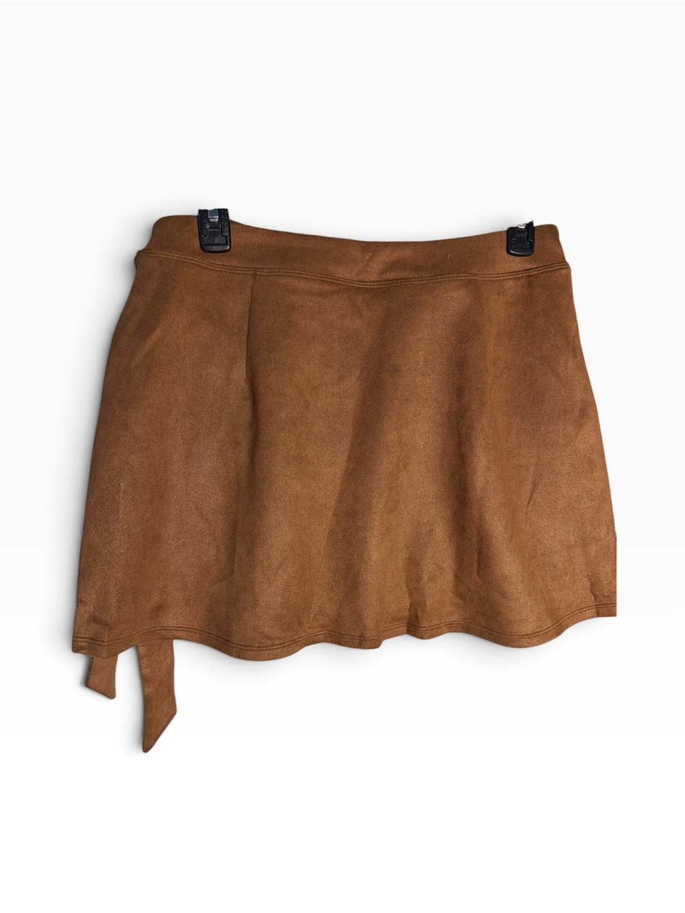 Halara Brown Faux Suede Wrap Skort Size Large Tie Waist Mini Skirt - Picture 3 of 6